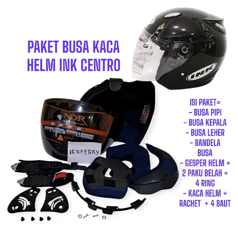 Paket Busa Helm Ink Centro Jet Fullset + Kaca Anti Gores Coating - Motorcycle, Ukuran BUSA Al Size M Fit L - Baut 3
