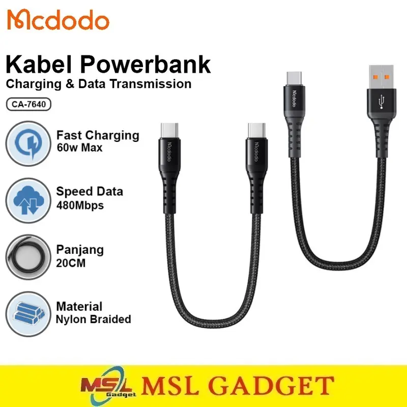 Mcdodo Kabel Powerbank Pendek USB Type C / Type C to C QC Super Fast Charging