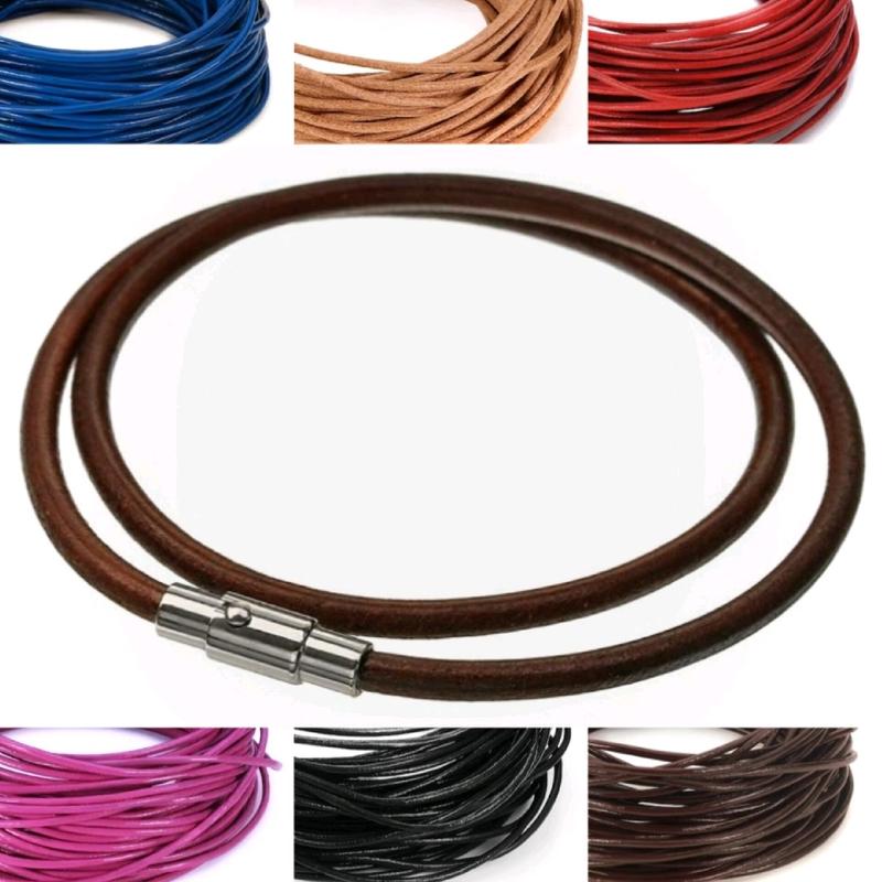Kalung Pria Wanita Anak Tali Kulit Asli Genuine Leather Necklace Titanium Hitam Blac 8