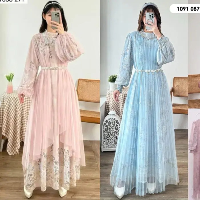 Delisha Salwa Maxi Dress / Gamis Wanita / Gamis Kondangan Free Belt ORI - Dusty pink 04 Delisha Salwa Maxi Dress / Gamis Wanita / Gamis Kondangan Free Belt ORI - Dusty pink 04