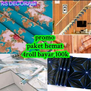 PROMO PAKET HEMAT 4 ROLL 100K Wallpaper Dinding Kamar Tidur Motif Bunga Polos Batik Karakter Batik Sticker 3D Polos mewah Kekinian pvc tembok wallpaper & dekorasi dinding  rainbow wallpaper & dekorasi dinding 3-4M