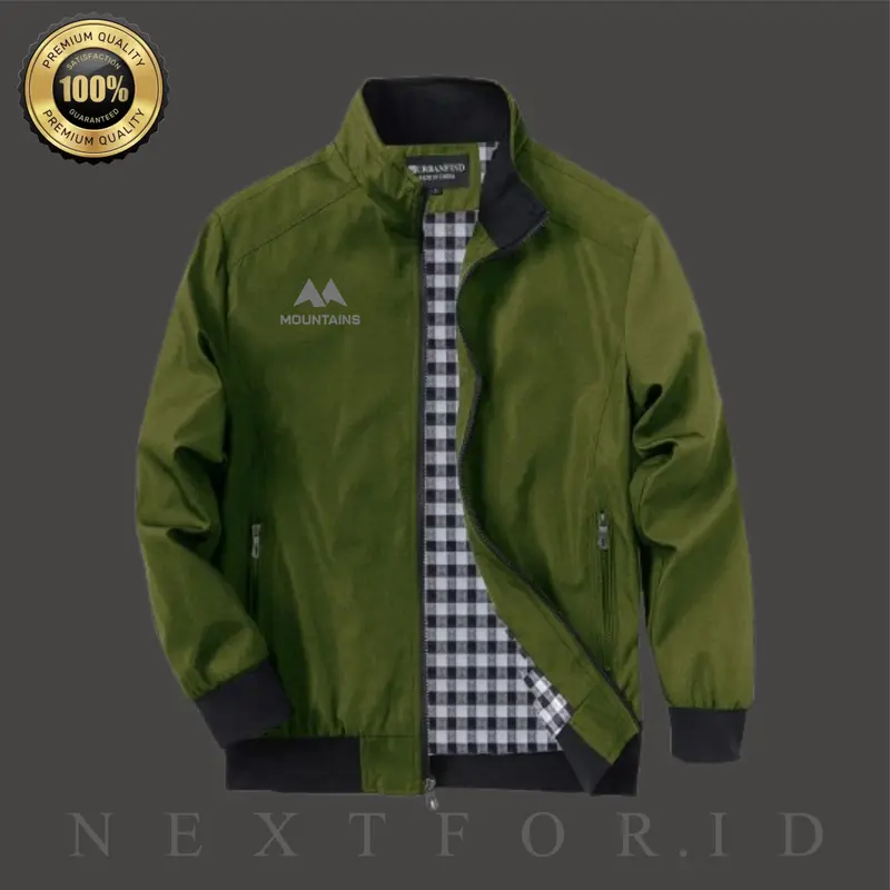 MOUNTAIN Jaket Motor Hurrington Outdoor Pria - Casual dan Keren NXF4 - Kerah, Santai Jaket  Distro Nyaman 4