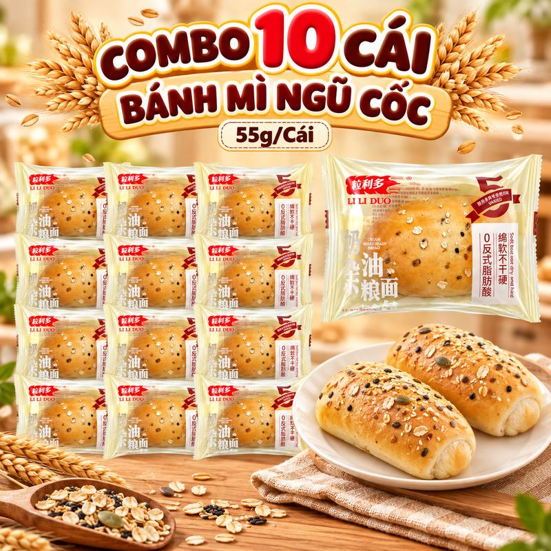 Combo 10 Cái Bánh Mì Ngũ Cốc 55G/Cái – Bánh Mềm Thơm, Gói Riêng Tiện Lợi