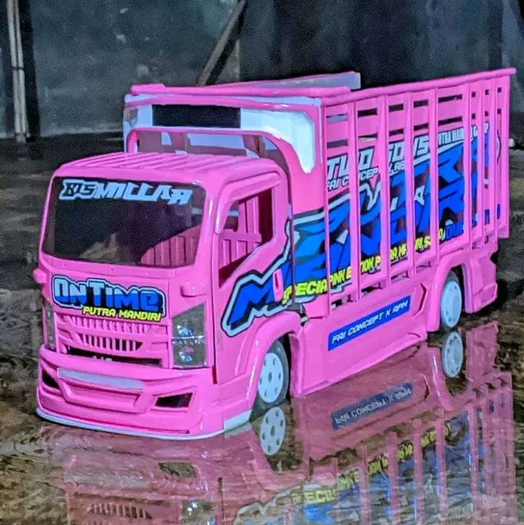 miniatur truk oleng tawakal pink full lampu leed kelap kelip