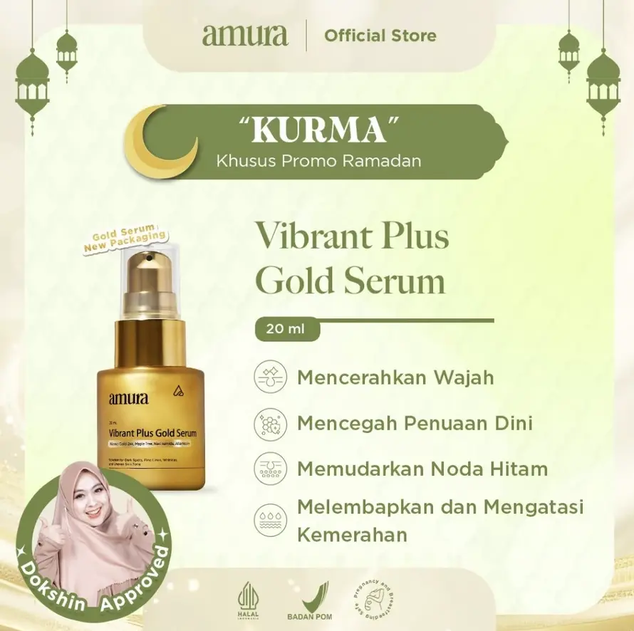 Amura Vibrant Plus Gold Serum 20ml | Nano Gold 24k Memudarkan Noda Hitam Anti Aging Menyamarkan Kerutan