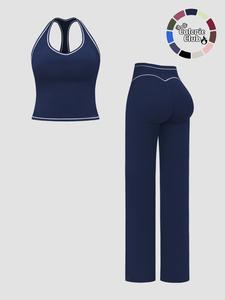 Ropa deportiva para mujer de secado rápido con diseño en bloques de color, conjunto casual de pantalón de yoga de cintura alta, entrenamiento al aire libre, primavera y otoño