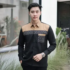 KEMEJA BATIK PRIA KOMBINASI MODERN M L XL XXL BAHAN KATUN TOYOBO Mewah Tebal Panjang Kain Hitam Motif Nyaman Seragam Dewasa Casual Baju