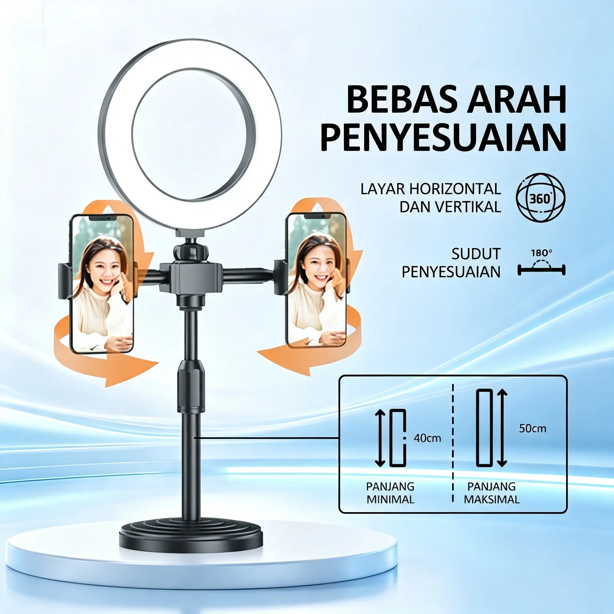 Bonkyo Lampu Pengisi 16cm Ring Light Tripod Mini Stand HP Live Selfie Makeup Vlog Light Multi-fungsi Stabil Mudah Digunakan Hitam Dapat Ditarik - Kamera