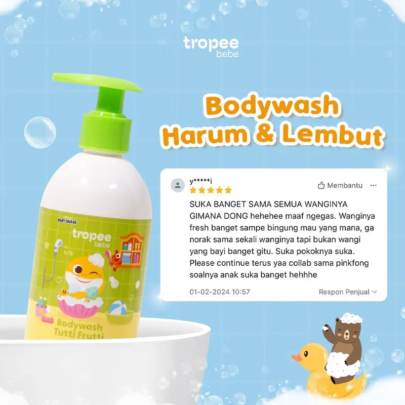 Tropee Bebe x Pinkfong Body Wash Tutti Frutti 250ml | Sabun Mandi Anak Free SLS | Melembapkan Kulit | PH Balance| Bahan Alami 3