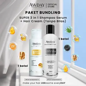Paket Bundling Hemat Shampoo Awday Super Keratin 3in1 Plus Awday Hair Cream Conditioner