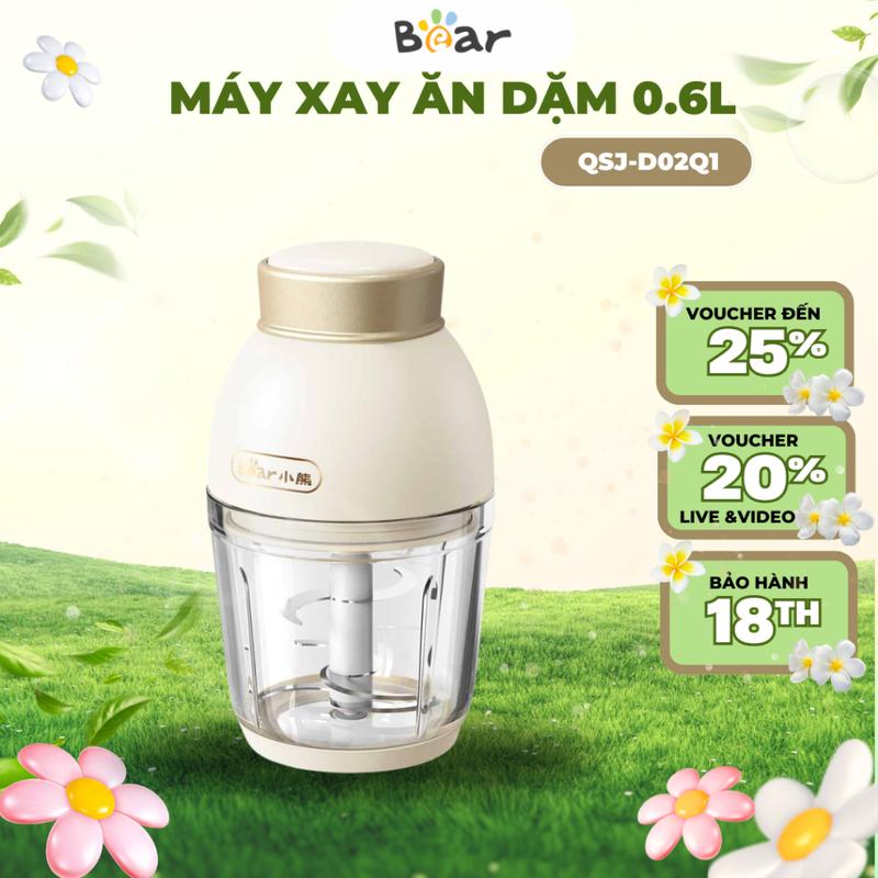 CODMáy xay ăn dặm mini 0.6L Bear QSJ-D02Q1, 200W, xay cháo thịt, sinh tố, rau củ quả,Bảo Hành 18 Tháng