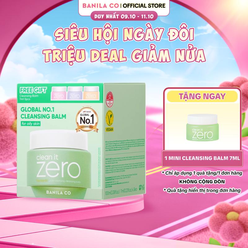(Hàng mới về) Set Sáp tẩy trang Banila Co Clean It Zero Cleansing Balm Pore Clarifying 100ML + 3 Mini Balm 7ML