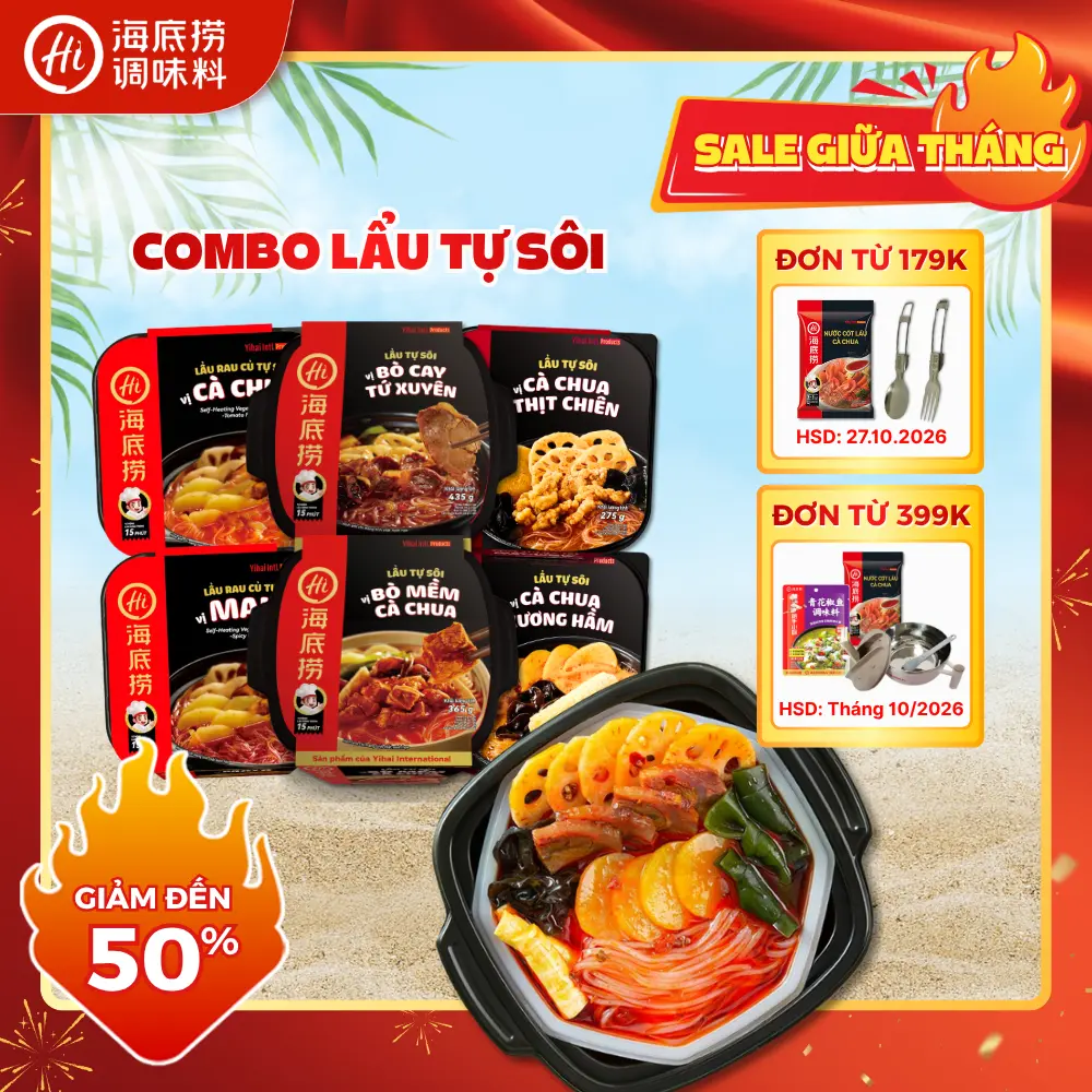 [HÀNG ĐẶT TRƯỚC 30 NGÀY] Lẩu tự sôi lẻ Vị Bò cay Tứ Xuyên/ Bò mềm Cà Chua/ Cà chua thịt chiên/ Cà chua xương hầm - Tiện lợi không cần bếp- Phù hợp mang cắm trại, du lịch, ăn khuya