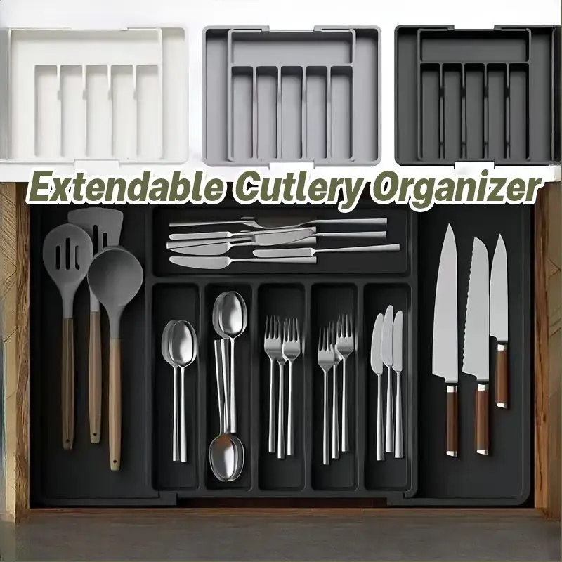 Rak Laci Sendok Expandable / Organizer Alat Makan Serbaguna / Berbahan PP Food Grade Anti Geser / Desain Rapi Untuk Sendok, Garpu, Dan Spatula