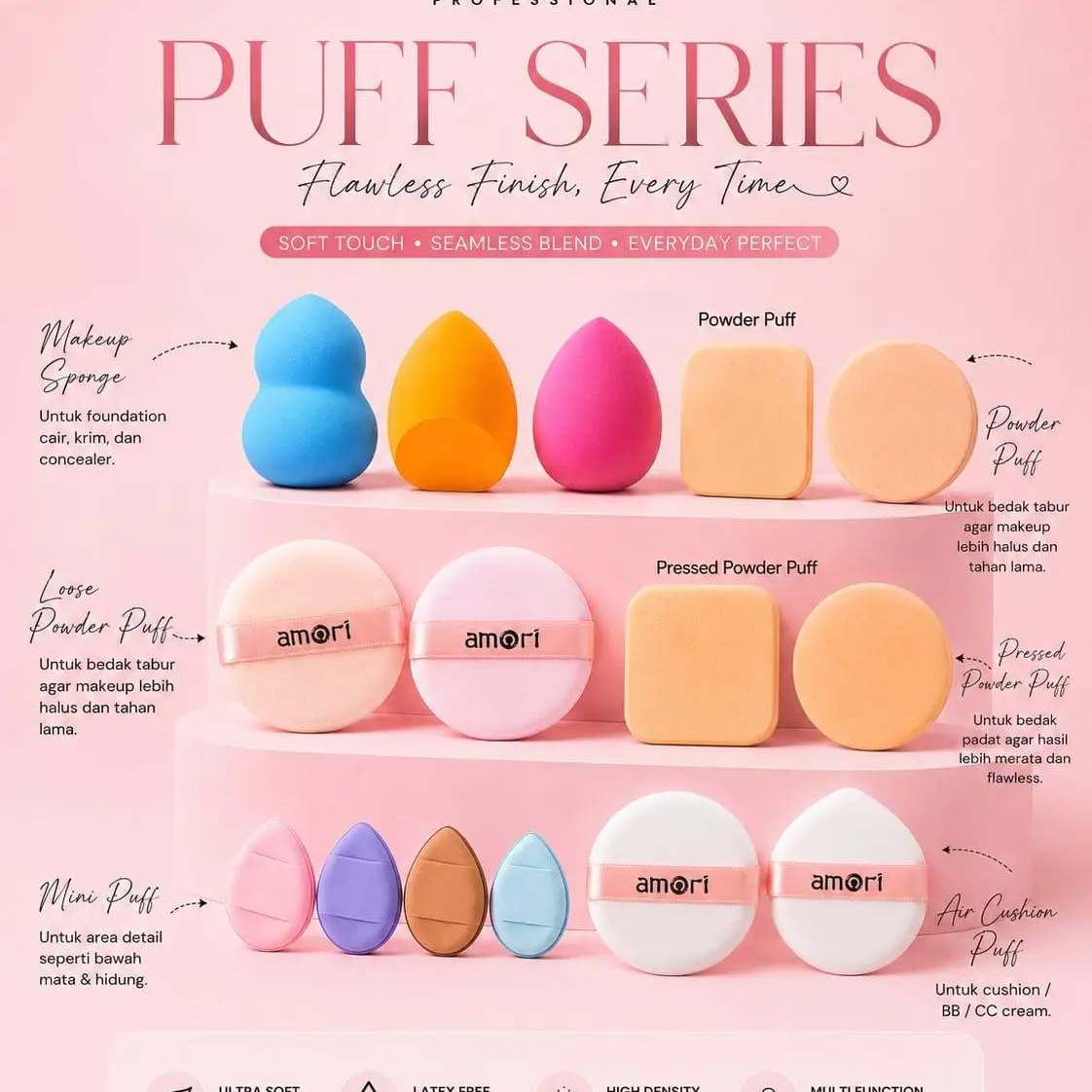 MAKEUP POWDER PUFF AMORI SERIES - Puff Makeup Cosmetic For Finishing Powder spon wajah | spon make up | Pressed Powder | powder puff | beauty sponge | loose powder | air cushion puff | mini puff