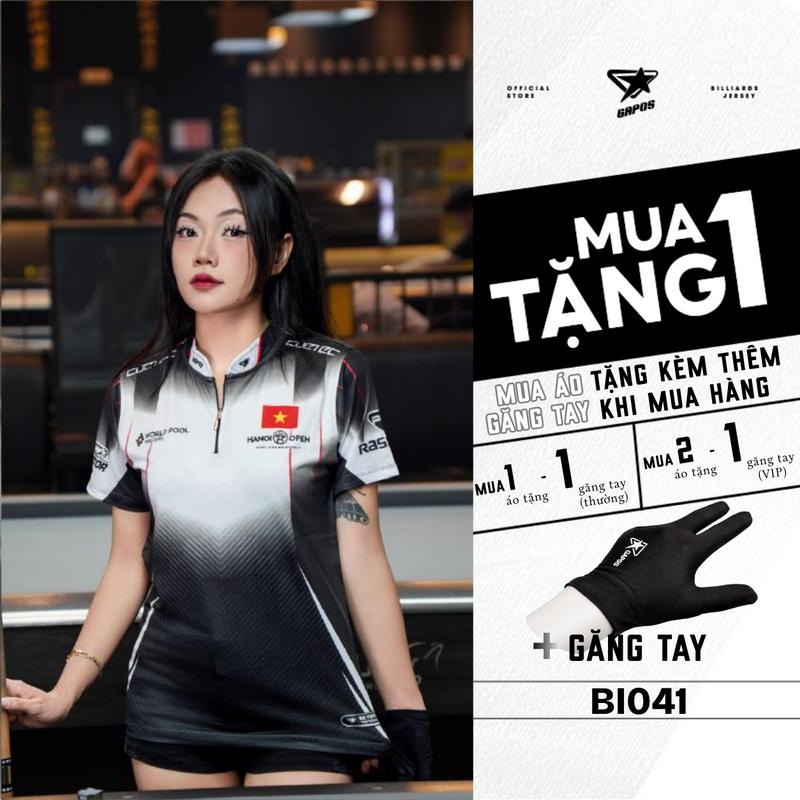 Áo Thể Thao Bida, Áo Thi Đấu Billiard, Trang Phục Thể Thao, Chất Vải Thể Thao Co Giãn Thoải Mái, Họa Tiết Geometric, Màu Đen Trắng Chuyên Nghiệp Dành Cho Nam và Nữ Unisex (Gapos) Menswear Top Sport BI041