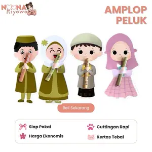 Amplop Lebaran Peluk Isi 20 pcs - Amplop Lebaran Lucu dan unik Hijau Pink Kertas Paper Noona Kiyowo