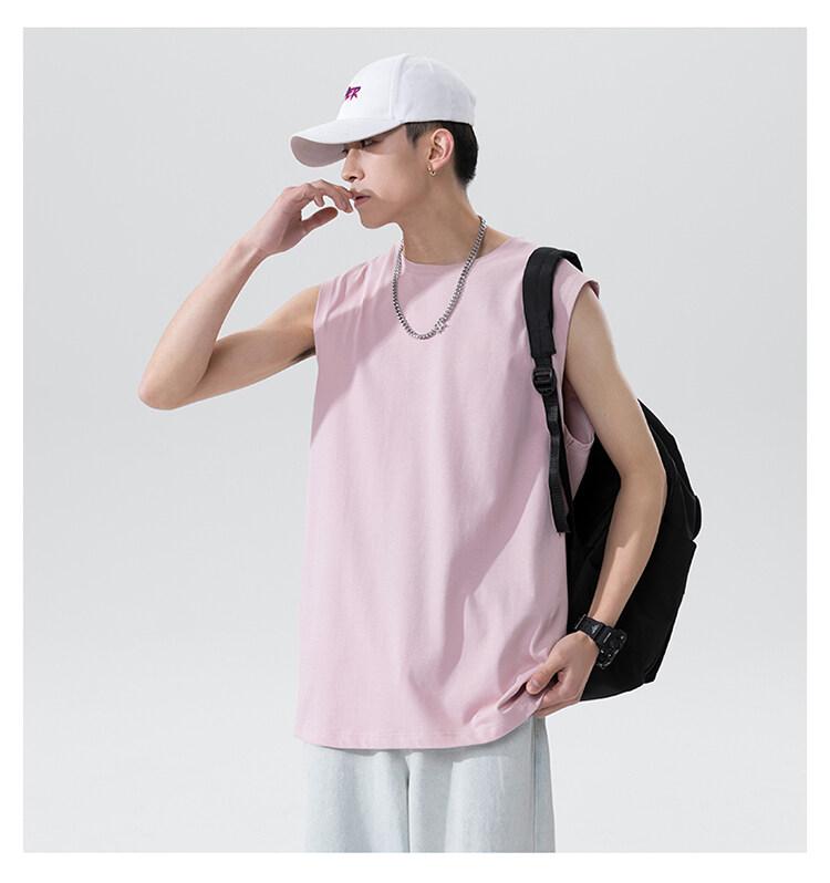 Product Introduction of Cotton short sleeve vest men's summer loose simple public version solid color black multi-color T-shirt 16