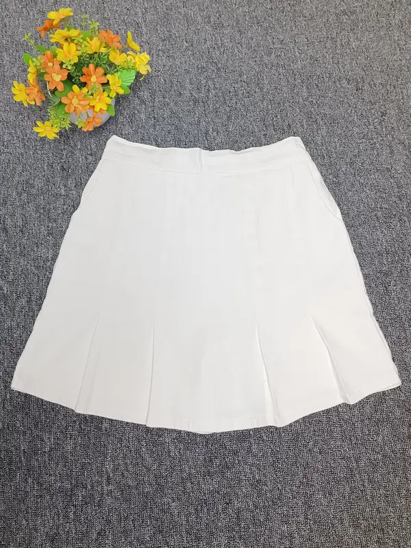 RCP-Rok celana pleated depan Rok belakang celana pinggang karet Santai Wanita Denim Jeans Biru Dewasa Nyaman Standar 6