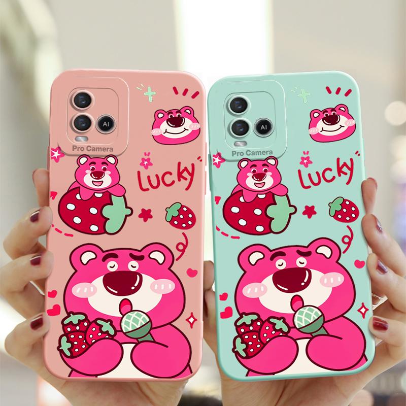 Ốp Gấu Dâu Tây May Mắn, Cho VIVO Y21, Y21S, Y21T, Y21A, Y21G, Y21E, Ốp Khuyến Nghị Thiết Kế Mới, Ốp Lưng Chống Sốc TPU Silicon Mềm Lỏng, Ốp Điện Thoại