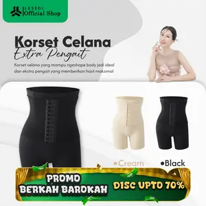 LESEDI Panjang  Korset Legging Celana Wanita Motif Polos High Waist Bahan Seamless KT039 Warna Hitam/Cream Tebal Lembut