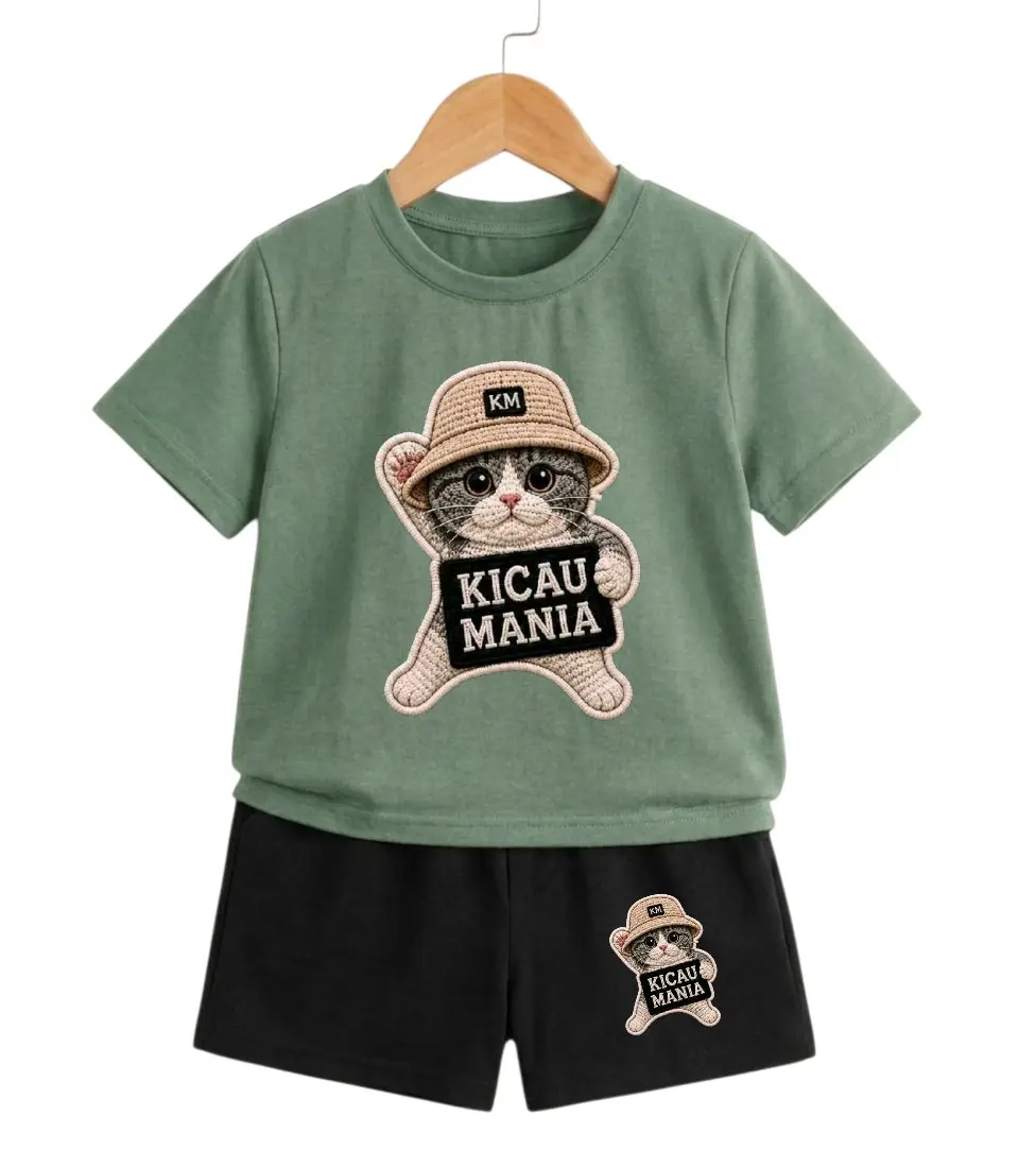 Mania kids88 Setelan kicau mania baju anak perempuan lengan pendek hitam terbaru Unisex