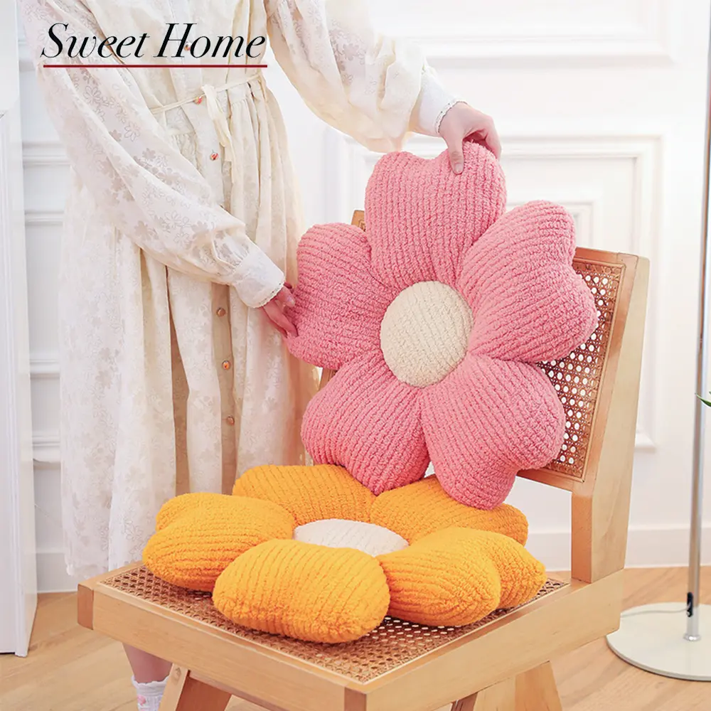 Flower Shape Plush Chair Pad Fluffy Seat Cushion Full Filling Comfortable Office Sofa Living Room Decoration Pillow