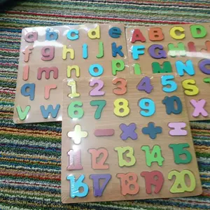 Mainan Edukasi Puzzle Kayu Huruf Angka Bergambar Anak Melatih Fokus dan Motorik Halus