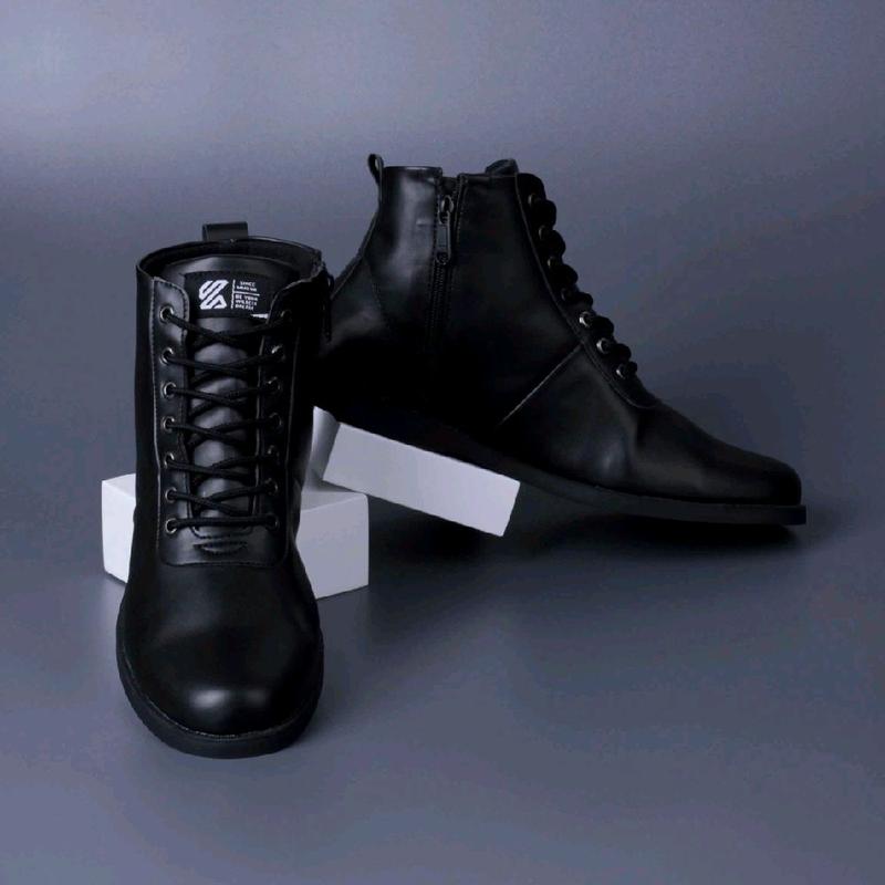Sepatu Formal Tinggi Model Boot Pria Pantofel Hitam Paskibra Shoes sintetis fleksibel Kerja 6