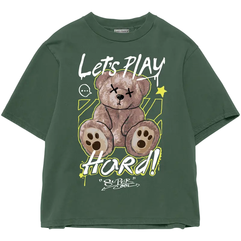 Kaos Wanita Pria Bahan Katun Teddy Bear Lets Play Beruang Lengan Pendek combed baju T-shirt Dewasa Top atasan Distro Unisex Tebal Merah 1