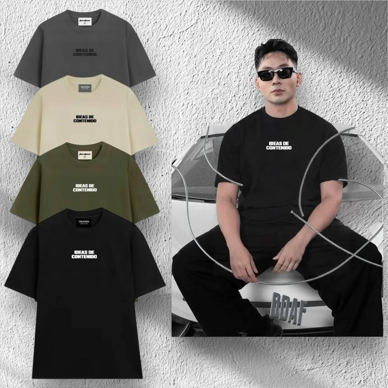 [DEAL ĐỘC QUYỀN] Áo thun nam nữ "IDEAS DE CONTENIDO" basic form rộng oversize, cotton 2C 250gsm, in nổi 3D, cổ tròn