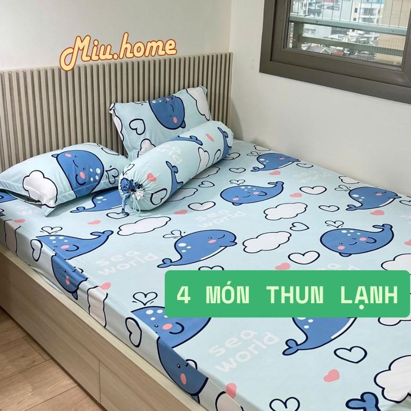 Bộ Ga Giường  4 món Vỏ Gối ôm Bộ drap giường M2. M4. M6. M8. thun 3D áo nệm thun lạnh, ga thun 4 mùa