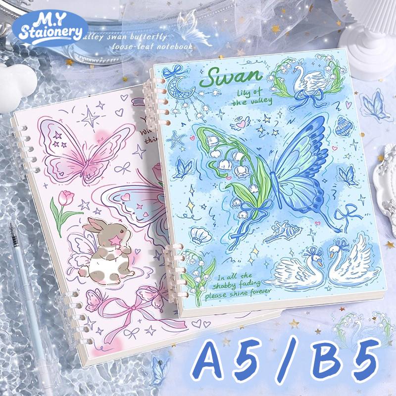 Sổ còng M.Y B5 thay được giấy kẻ ngang 120trang Khuyết Còng Không Đau Tay bìa hình bướm làm sổ planner A5 B5 chất liệu PP chống thấm nước bám bẩn dễ lau chùi