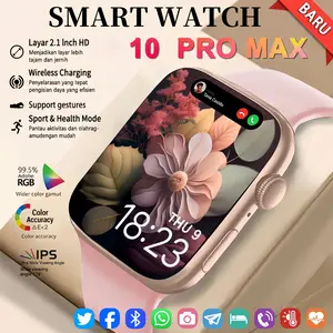 Official Smartwatch 10 Pro Max 100%baruOriginal Mendukung operasi gerakanwith 2.1" HD AMOLED Display  Waterproof  Bluetooth Call Smartwatch wireless charging Dan Ganti Wallpapper Jam Tangan Smartwatch Monitor Detak Jantung