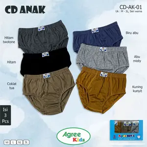 Agree Kids CD ANAK AGREE CD-AK-01 Celana Dalam Anak Laki-Laki Size M-XXL 3 Pcs Warna Biru Abu Hitam Twotone Abu Misty Coklat Tua Kuning Kunyit