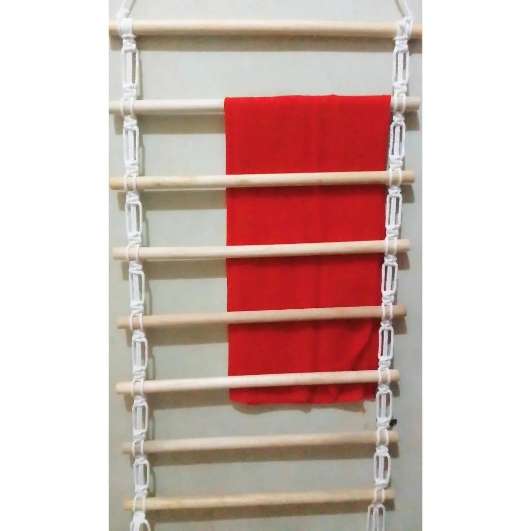 Ladder Hanger 8 Susun Gantungan Baju Hijab Sajadah Mukena Tali Macrame Kayu Dowel Bulat Aesthetic