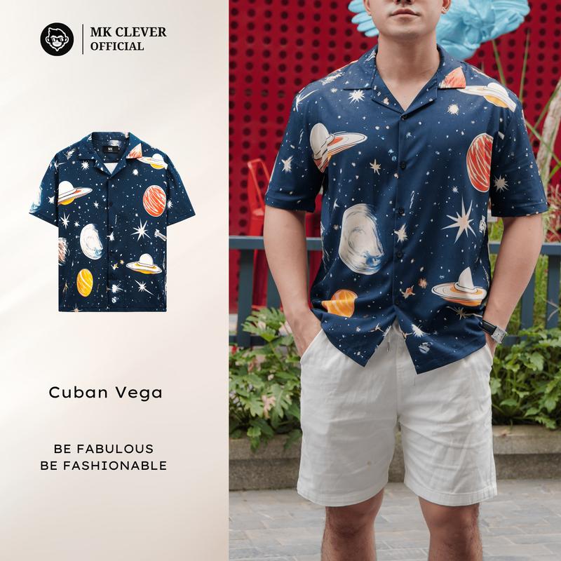 Áo Sơ Mi Cuban Vega MK CLEVER, Áo Sơ Mi Thiết Kế Cổ Cuban, Họa Tiết Sắc Màu, Chất Liệu Vải Lụa Mịn Siêu Đẹp, Form Dáng Trẻ Trung Nam Menswear