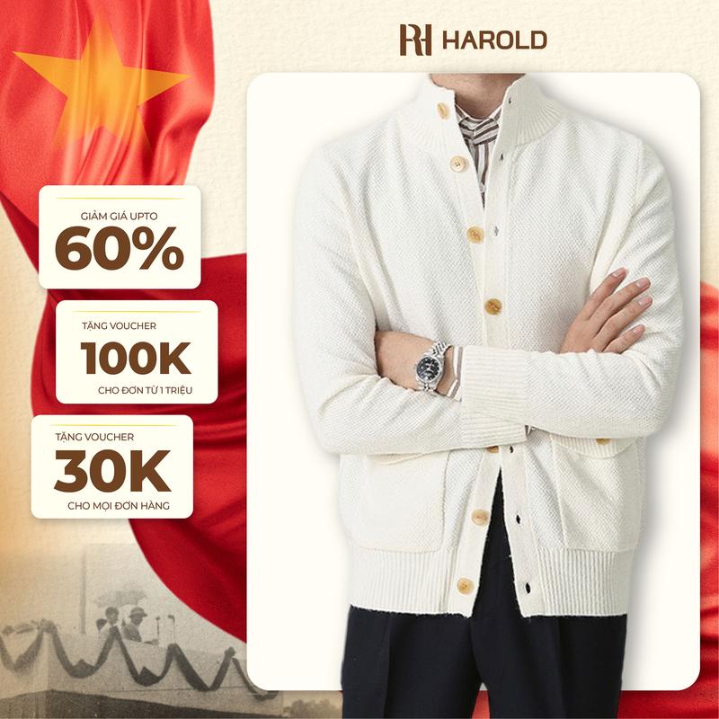 Áo Khoác Cardigan Nam Dệt Kim Harold Season 2 Chất Vải Mềm Mịn, Giữ Nhiệt Tốt, Không Co Rút Khi Giặt, Đứng Form, Thanh Lịch - Hàng Cao Cấp Menswear Xám