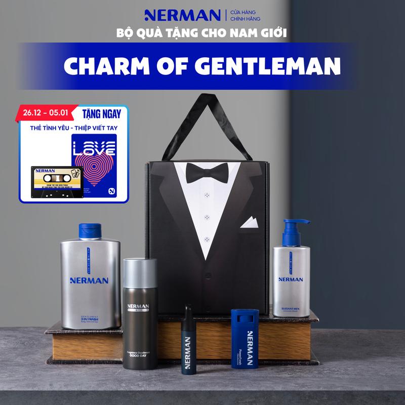   Mua 1 tặng 2  Bộ quà tặng cho nam Charm Of Gentleman - Sữa tắm gội hương nước hoa cao cấp 350ml & DDVS nam 100ml & Xịt khử mùi 100ml  TẶNG THIỆP VIẾT TAY & THẺ TÌNH YÊU  