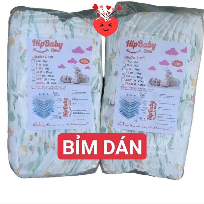  Bỉm DÁN 2 bịch  100 miếng  Hipbaby -care cho bé mát tả  bỉm    Cho Bé 