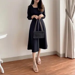 HERFIT HF 8175 / Dress Aurora / casual dress Pesta Cantik Hitam Scuba  Stretch  Wanita  Panjang  Baju  Terusan  Midi  Pesta