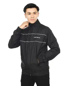 Jaket Olahraga Unisex Tracktop hitam Simple Premium - Sport Pria, Bahan Polyester Taslan, Bordir Komputer Nyaman BISA COD