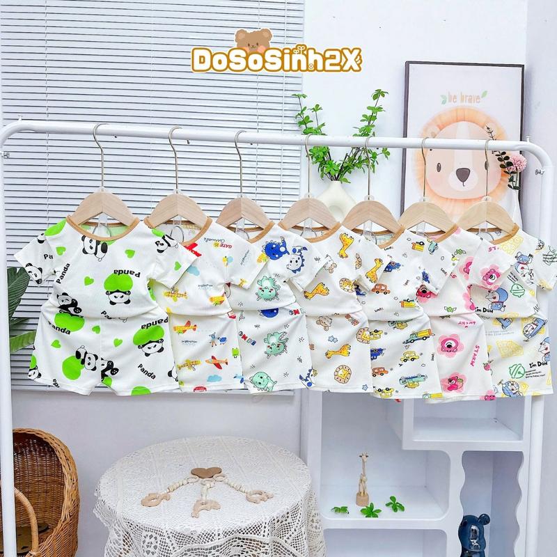 COMBO 5 BỘ FREESHIP bộ quần áo cộc tay cho bé trai bé gái từ 4-15kg chất Thun tăm dososinh2x