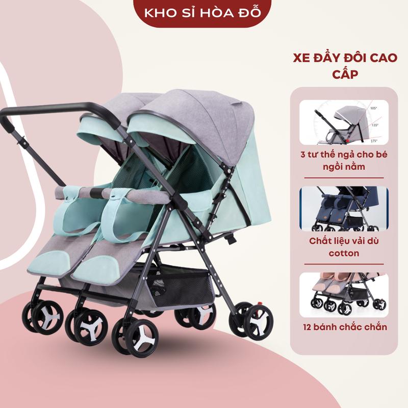  Xe đẩy đôi xe song sinh xe đẩy đa năng 2 chiều có thể ngồi và nằm Cotton Cho Bé Vải Cotton 