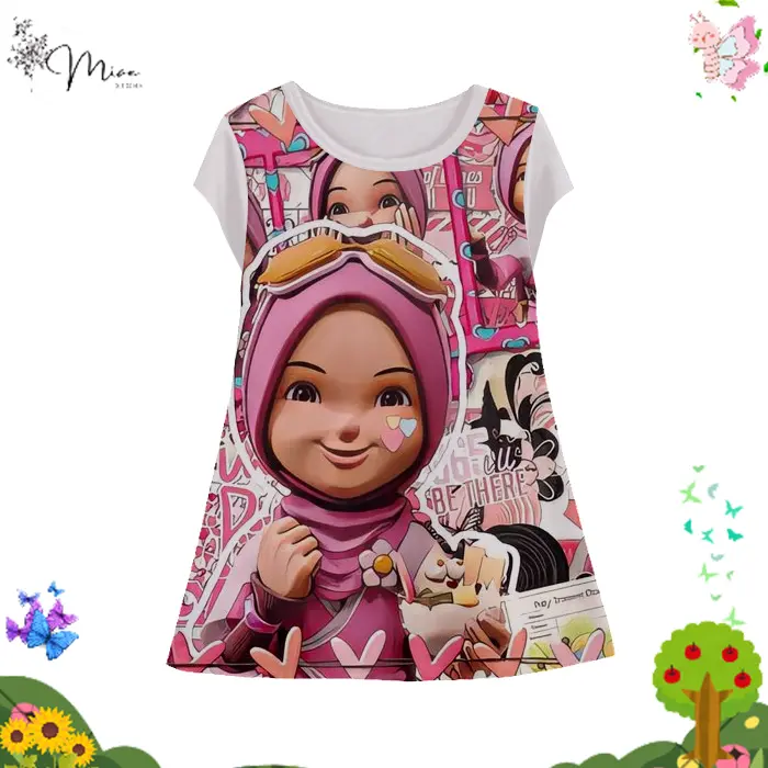 Dress Anak Perempuan Yaya Boboiboy perempuan v4 Tunik Anak Wanita Kartun Anime Karakter Yaya Boboiboy perempuan 3D Printing Untuk Umur 1-12 Tahun - Miae Kids 0