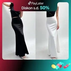 EFEME - Lunar Mermaid Skirt - Rok Flare Wanita - Mermaid Maxi Skirt - Rok Mermaid Basic Polos - Rok Duyung Korean Skirt Nyaman pinggang Serut-Rok Span Stretch Fit Panjang Scuba Midi dan Maxi