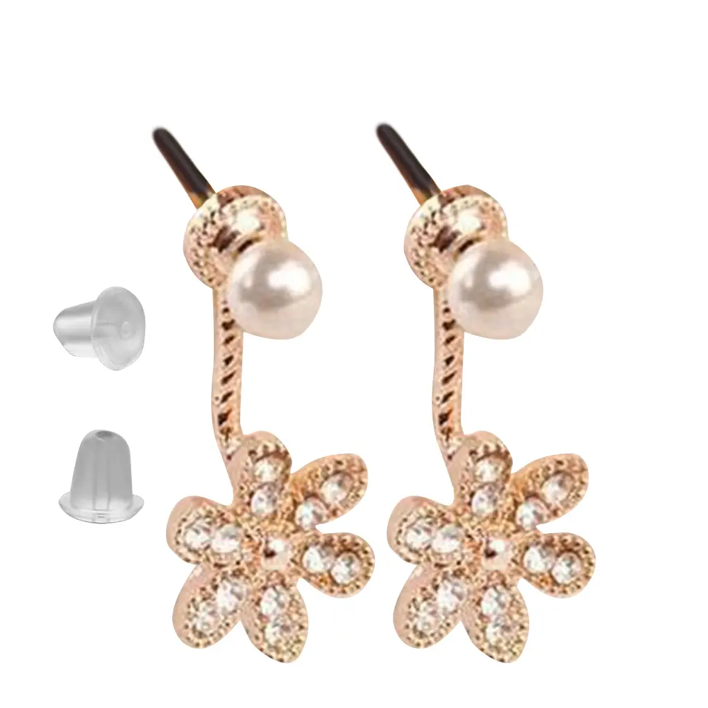 Woman Rhinestone Leaves Flowers Earrings Pearl Inlaid Pendant Earrings Jewelry