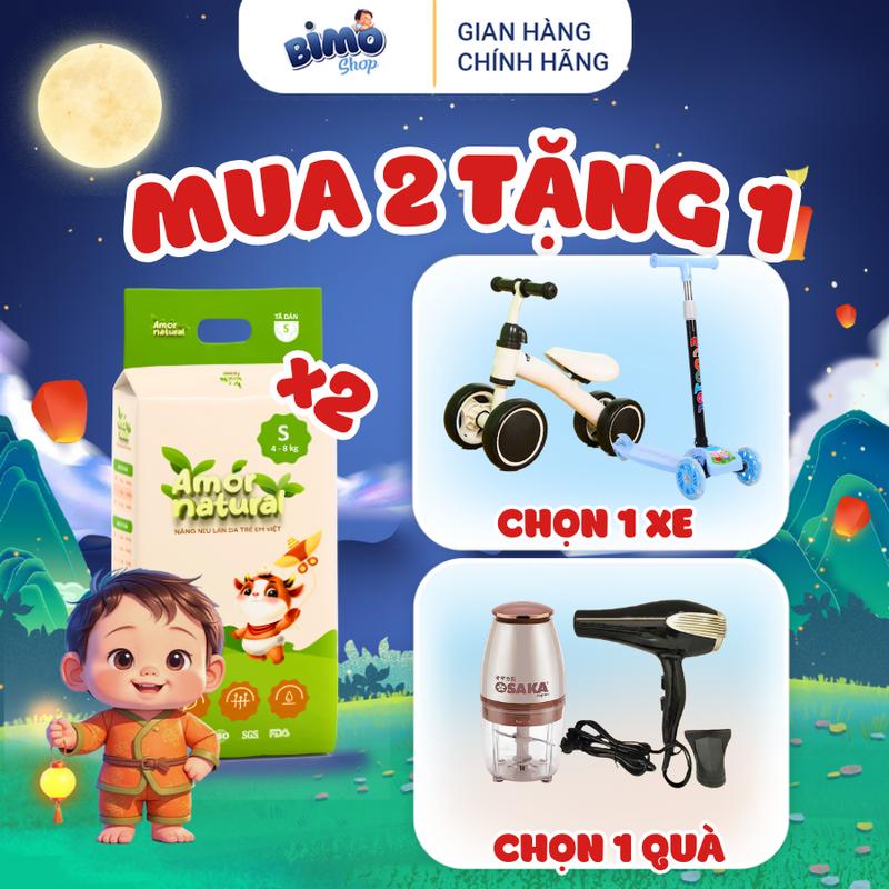 (2A) [MUA 2 TẶNG 1 QUÀ] - Combo 2 Bịch Tã/ Bỉm AMOR NATURAL VIỆT NAM Thoáng Khí Mỏng Nhẹ Cho Bé