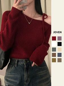 Suéter Elegante de Corte Ajustado para Otoño Invierno, Manga Larga con Diseño de Hombro Caído, Ropa Casual y a la Moda para Mujer para Uso Diario