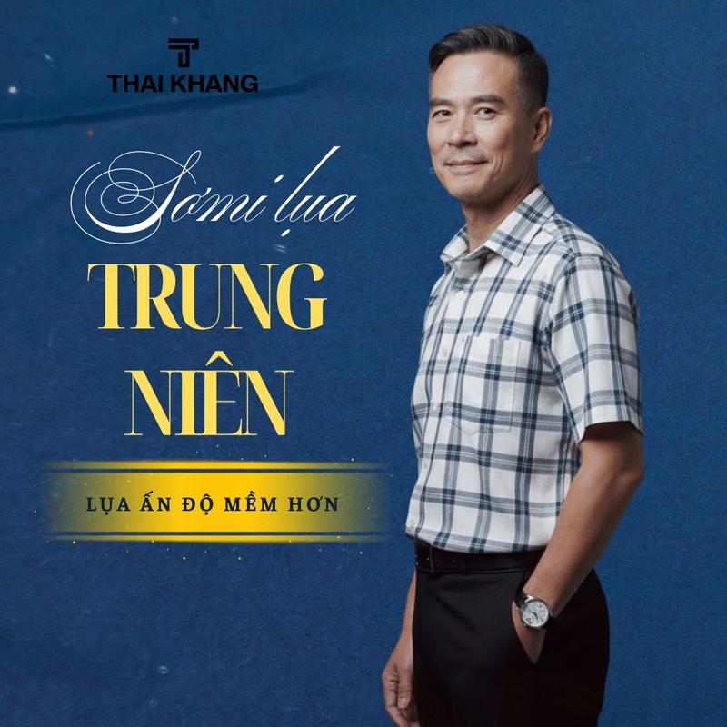 Áo sơ mi nam ngắn tay trung niên THÁI KHANG vải lụa co giãn mềm mịn form rộng classic ATK35 Menswear Shirt Cổ Tròn